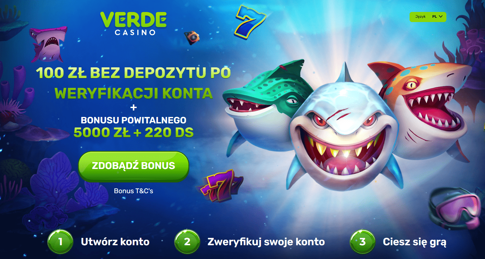 Oferta 100 zł bez depozytu od Verde Casino